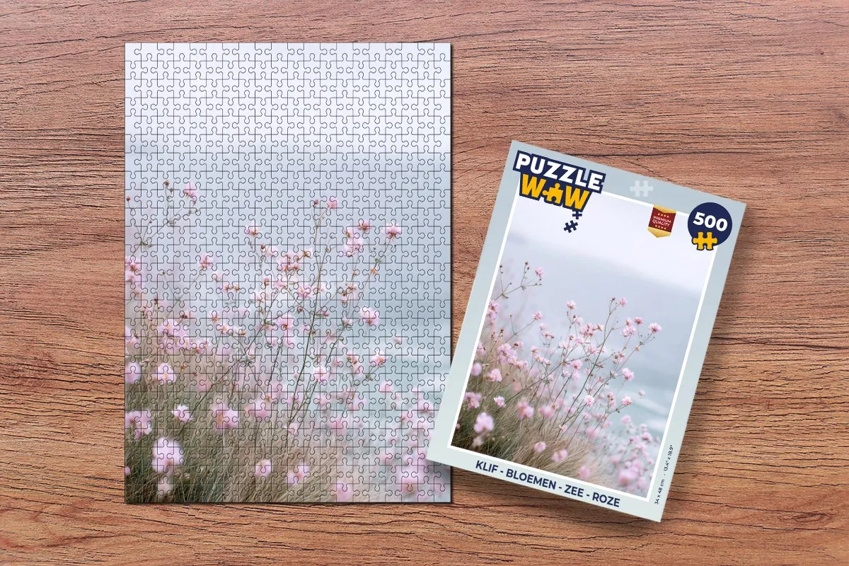 PuzzleWow Legpuzzel Klif - Bloemen - Zee 500 Stuks - Roze