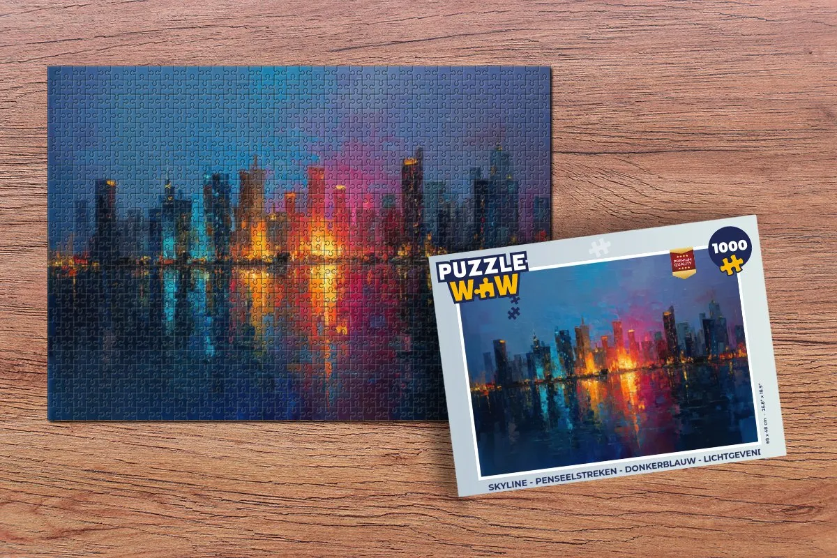PuzzleWow Skyline Penseelstreken Legpuzzel 1000 Stuks - Donkerblauw