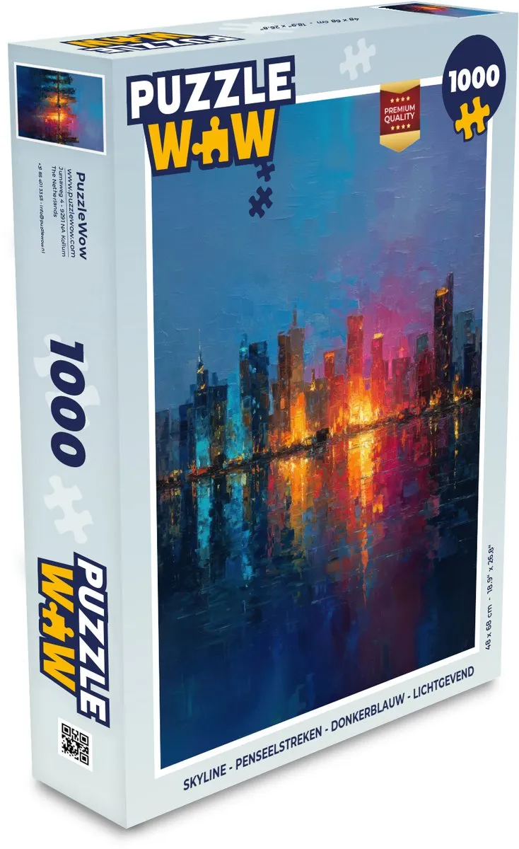 PuzzleWow Skyline Penseelstreken Legpuzzel 1000 Stuks - Donkerblauw