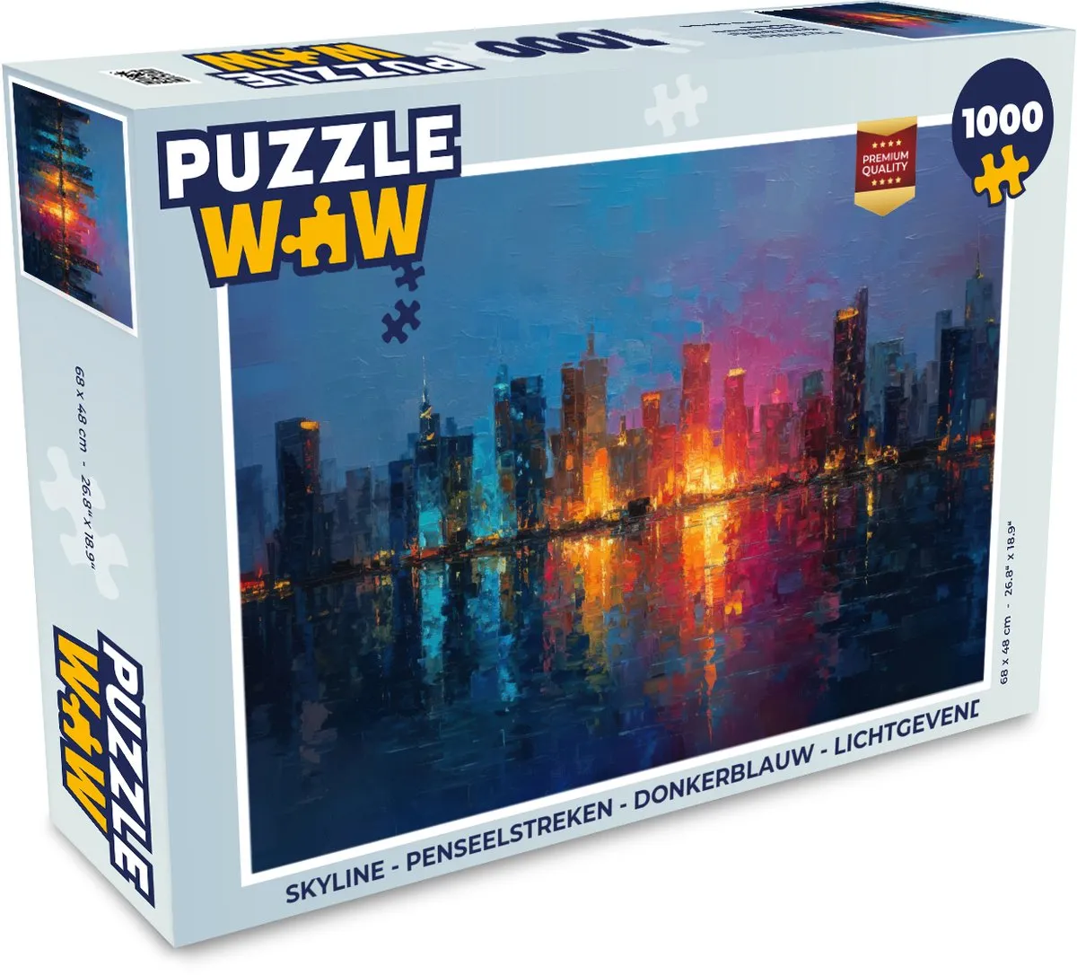 PuzzleWow Skyline Penseelstreken Legpuzzel 1000 Stuks - Donkerblauw