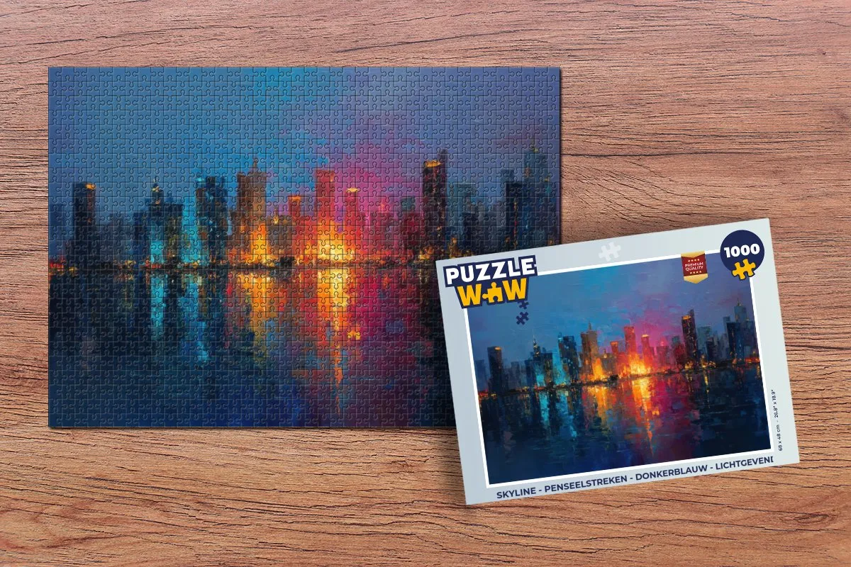 PuzzleWow Skyline Penseelstreken Legpuzzel 1000 Stuks - Donkerblauw