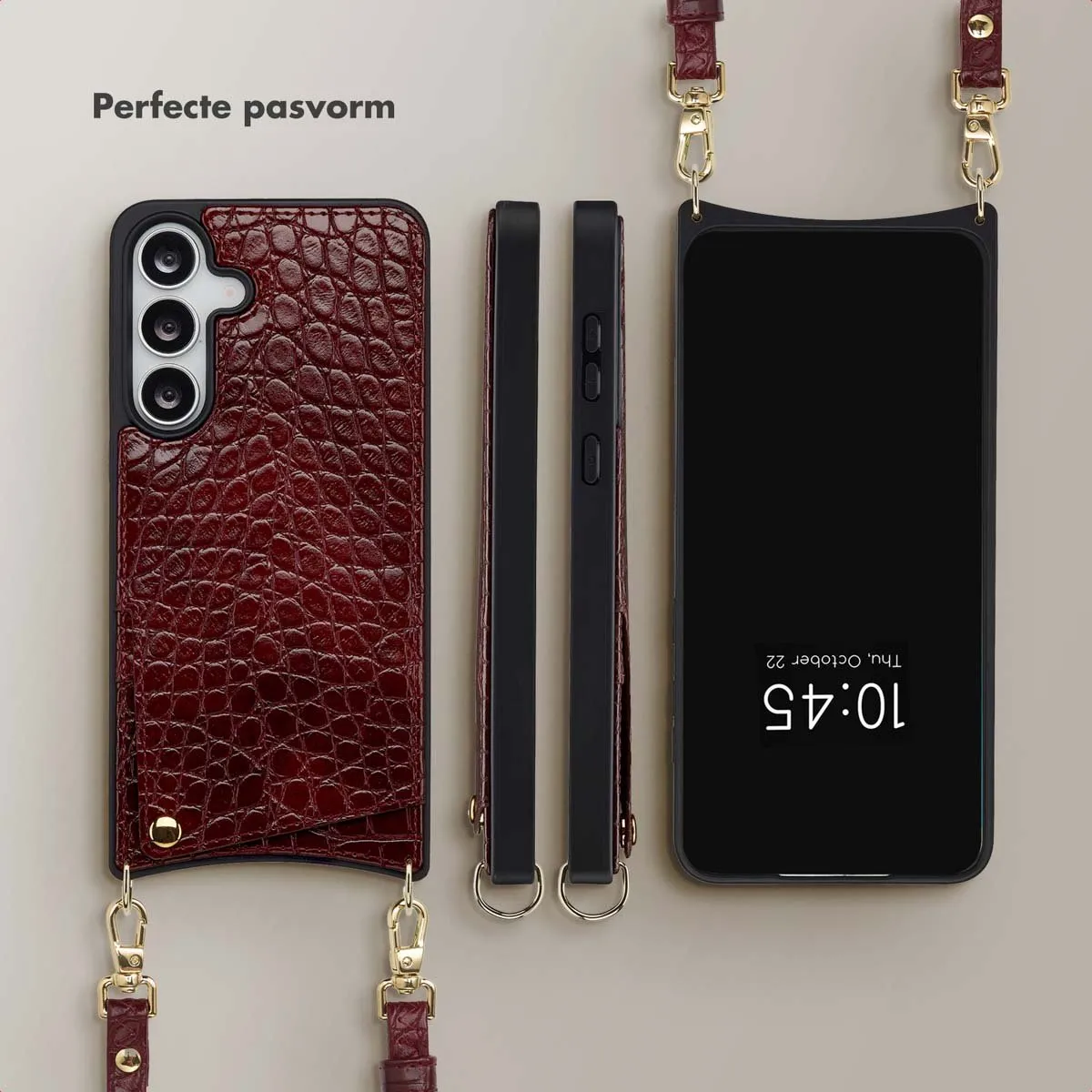 Selencia Croco Backcover Hoesje Samsung Galaxy S25 FE - 2 Pasjes - Donkerrood