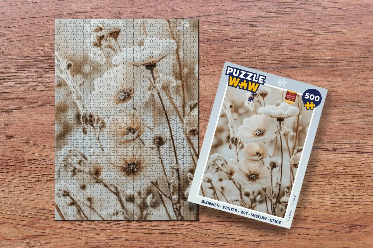 PuzzleWow Bloemen Winter Legpuzzel 500 Stuks - Wit/Beige