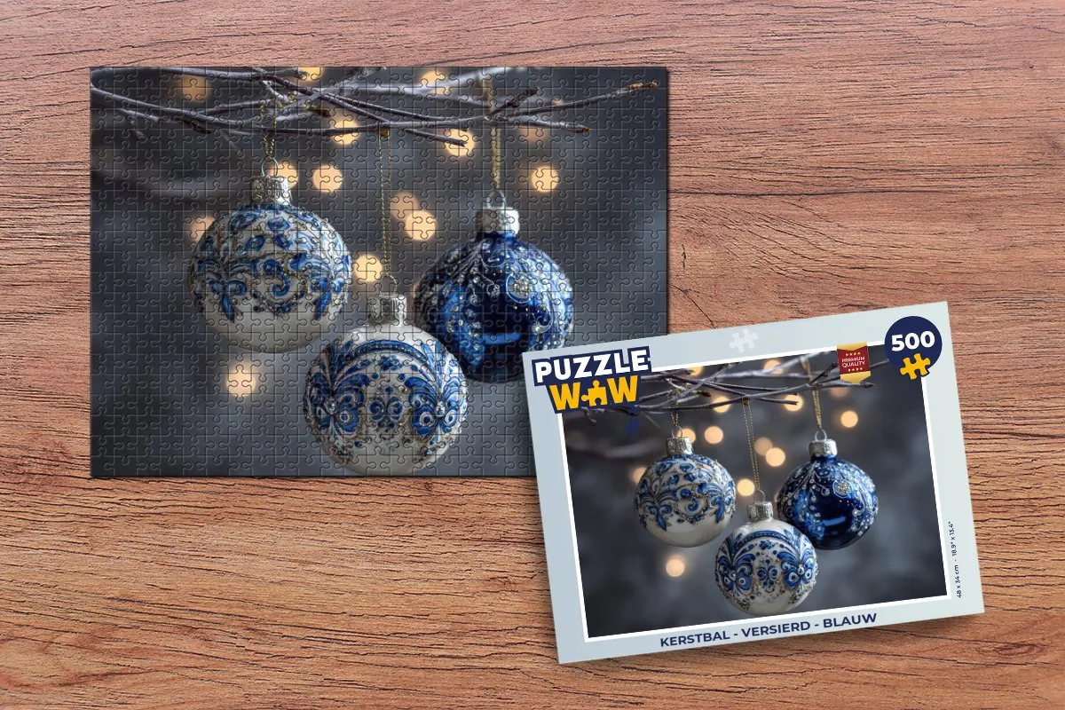 PuzzleWow Kerstbal Versierd Blauw - 500 Stuks