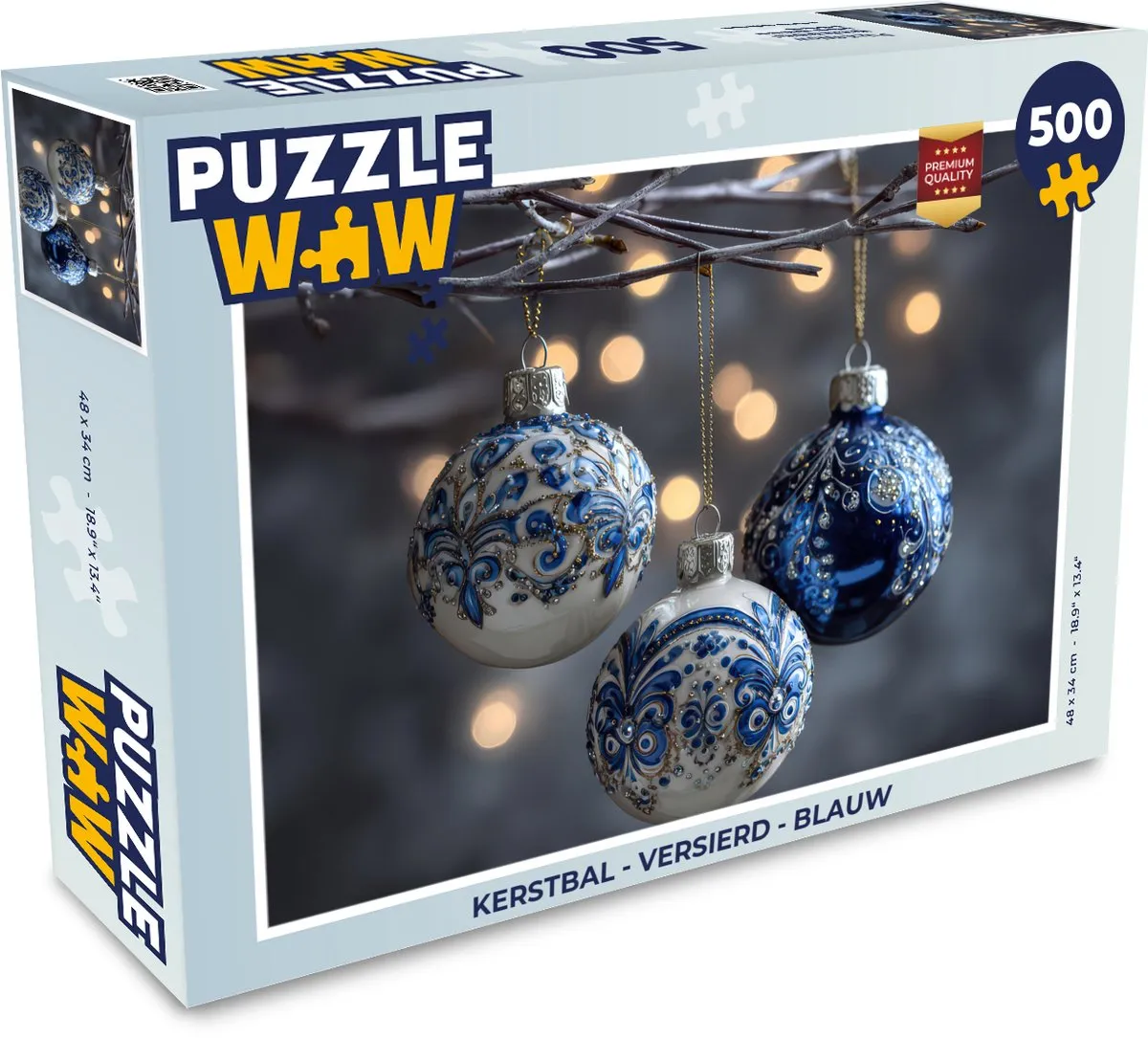 PuzzleWow Kerstbal Versierd Blauw - 500 Stuks
