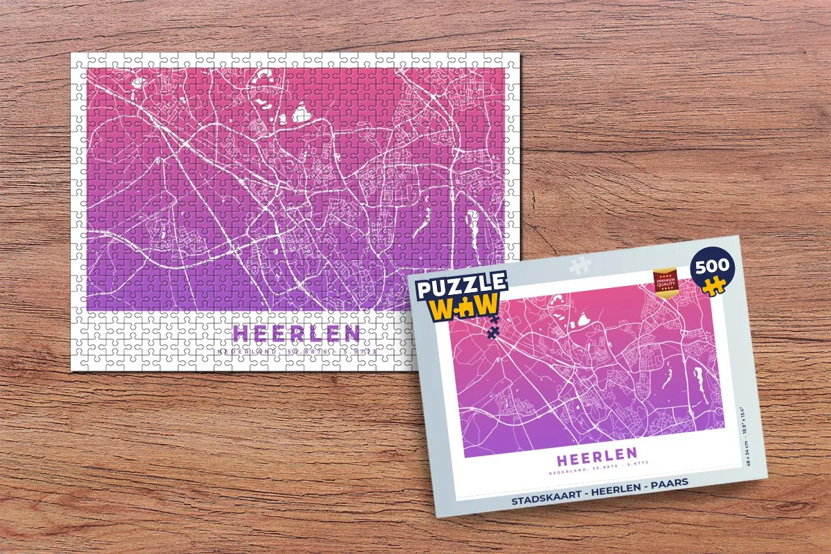 PuzzleWow Stadskaart Heerlen Legpuzzel 500 Stuks - Multicolor