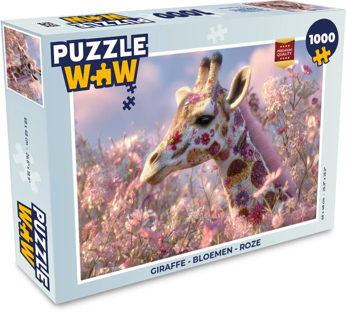 PuzzleWow Giraffe Bloemen Legpuzzel 1000 Stuks - Roze