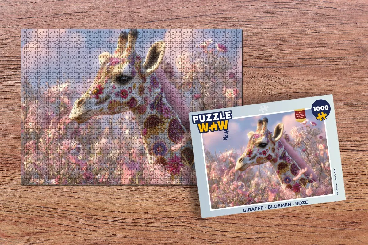 PuzzleWow Giraffe Bloemen Legpuzzel 1000 Stuks - Roze