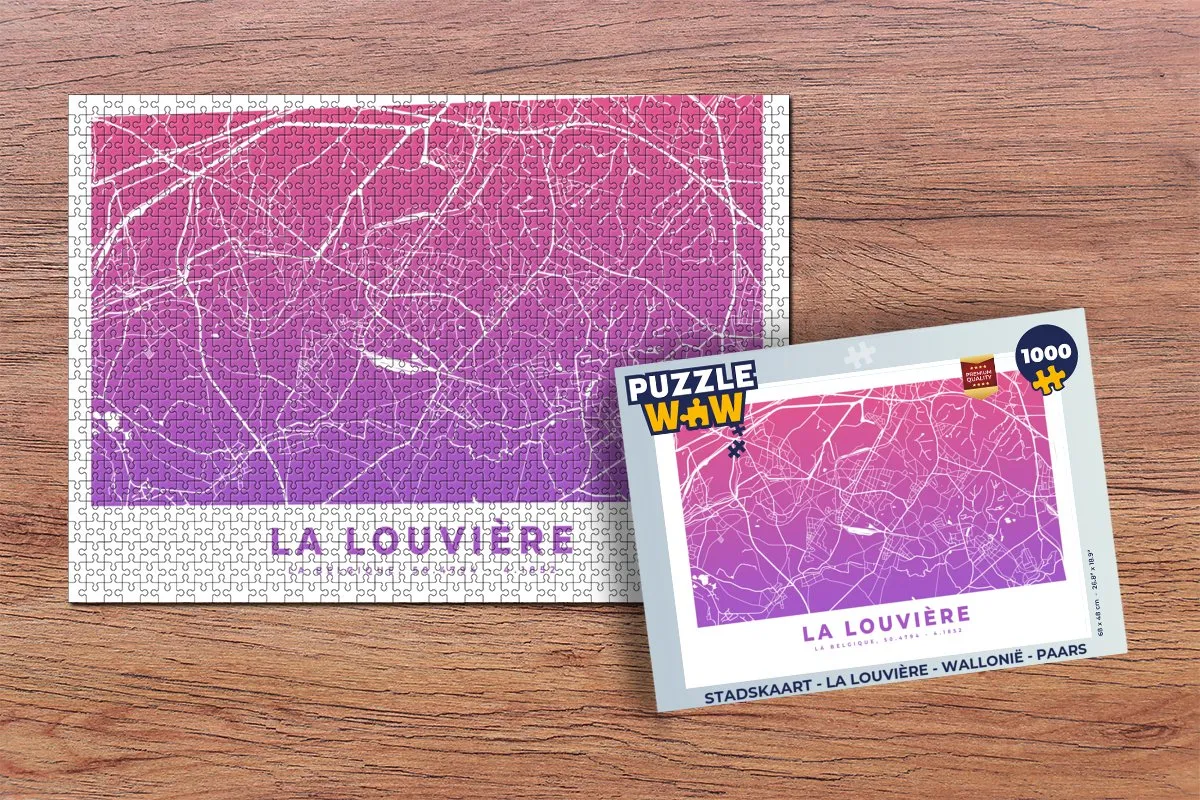 PuzzleWow Stadskaart La Louvière - Paars Legpuzzel 1000 Stuks