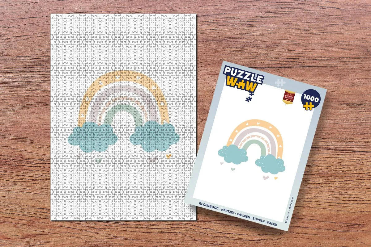 PuzzleWow Regenboog Hartjes Wolken Stippen Legpuzzel 1000 Stuks - Multicolor