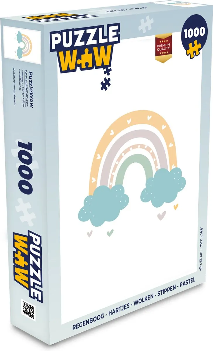 PuzzleWow Regenboog Hartjes Wolken Stippen Legpuzzel 1000 Stuks - Multicolor