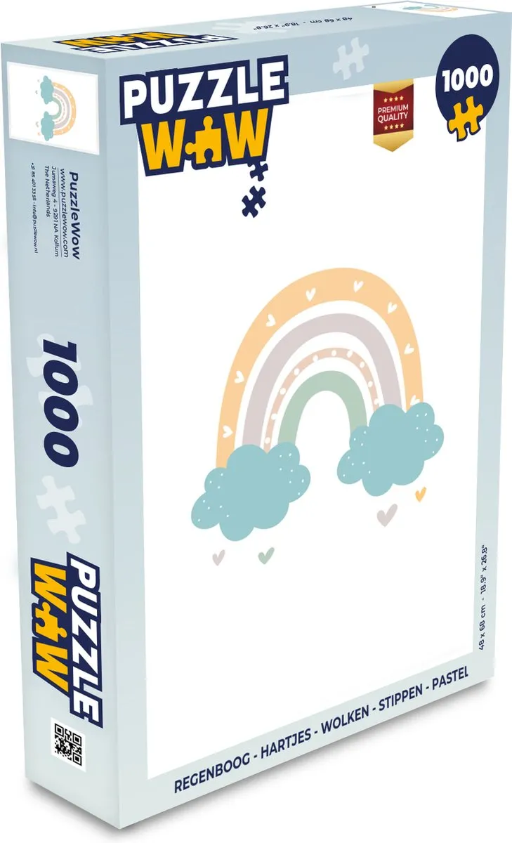 PuzzleWow Regenboog Hartjes Wolken Stippen Legpuzzel 1000 Stuks - Multicolor