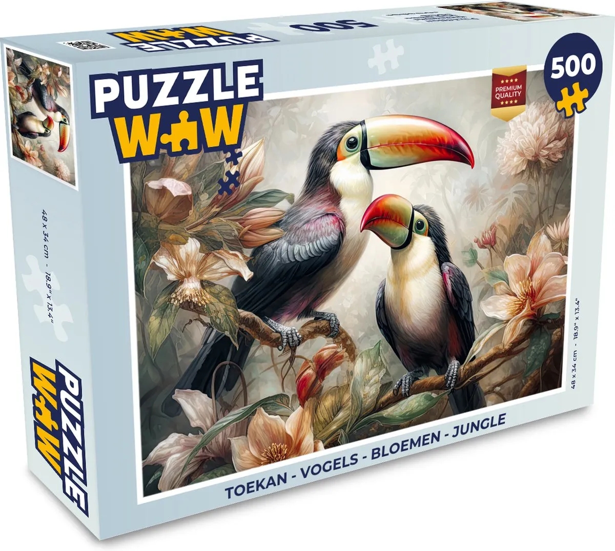 PuzzleWow Vogels Bloemen Jungle Legpuzzel 500 Stuks - Multicolor