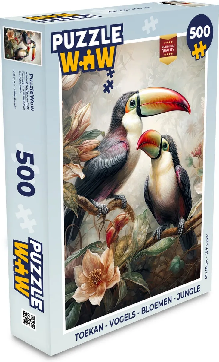 PuzzleWow Vogels Bloemen Jungle Legpuzzel 500 Stuks - Multicolor