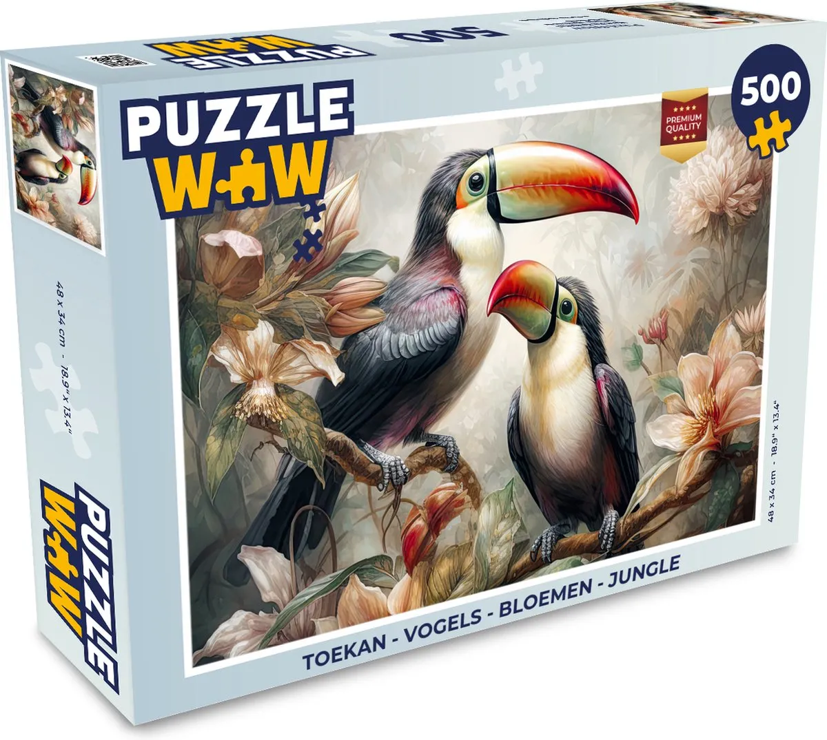PuzzleWow Vogels Bloemen Jungle Legpuzzel 500 Stuks - Multicolor