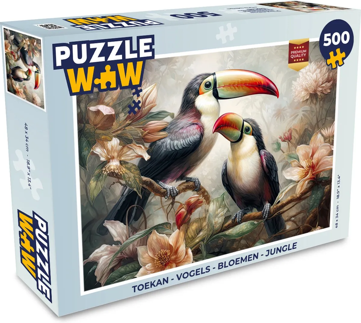PuzzleWow Vogels Bloemen Jungle Legpuzzel 500 Stuks - Multicolor
