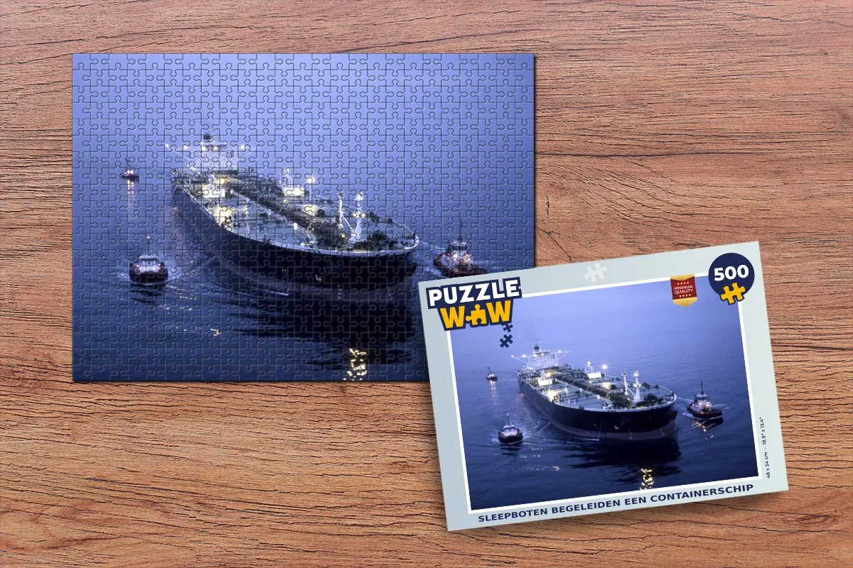 PuzzleWow Sleepboten Begeleiden Containerschip - Legpuzzel 500 Stuks - Multicolor