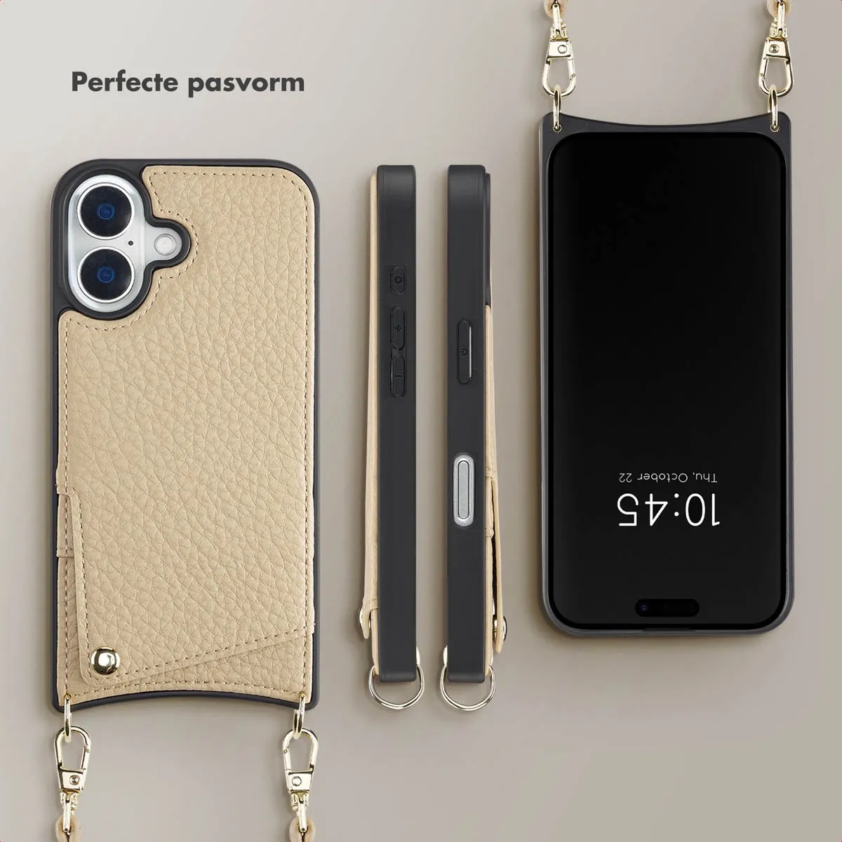 Selencia Hoesje iPhone 16 Backcover Beige - 2 Pasjes - afbeelding 6 van 6
