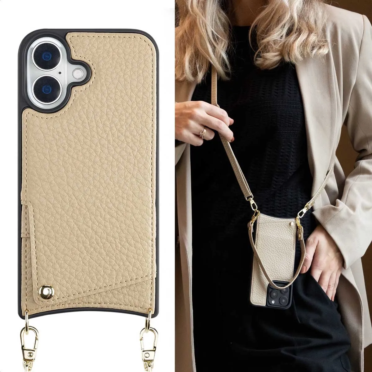 Selencia Hoesje iPhone 16 Backcover Beige - 2 Pasjes