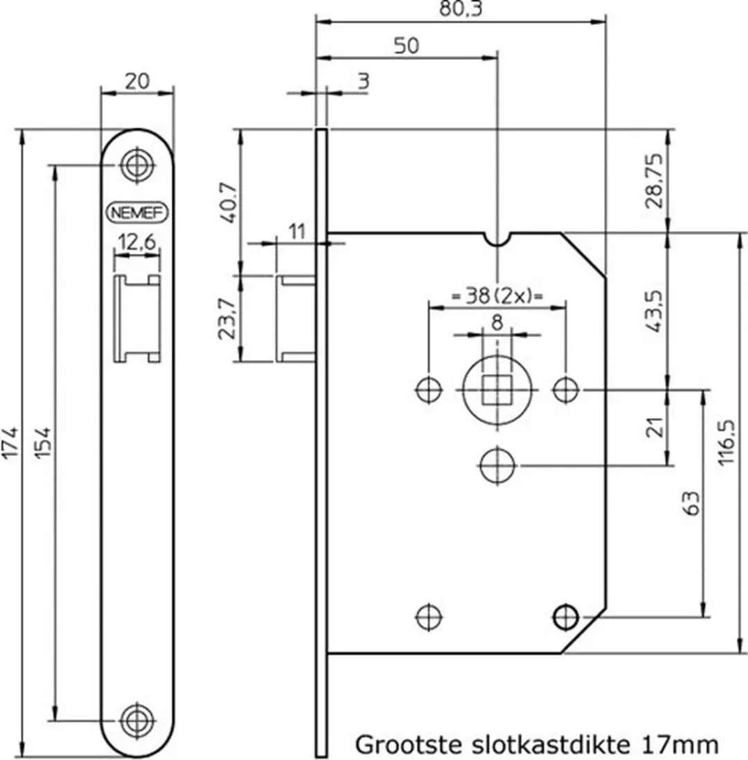 Nemef 1255 Insteekslot - Wit - 50mm - afbeelding 3 van 6