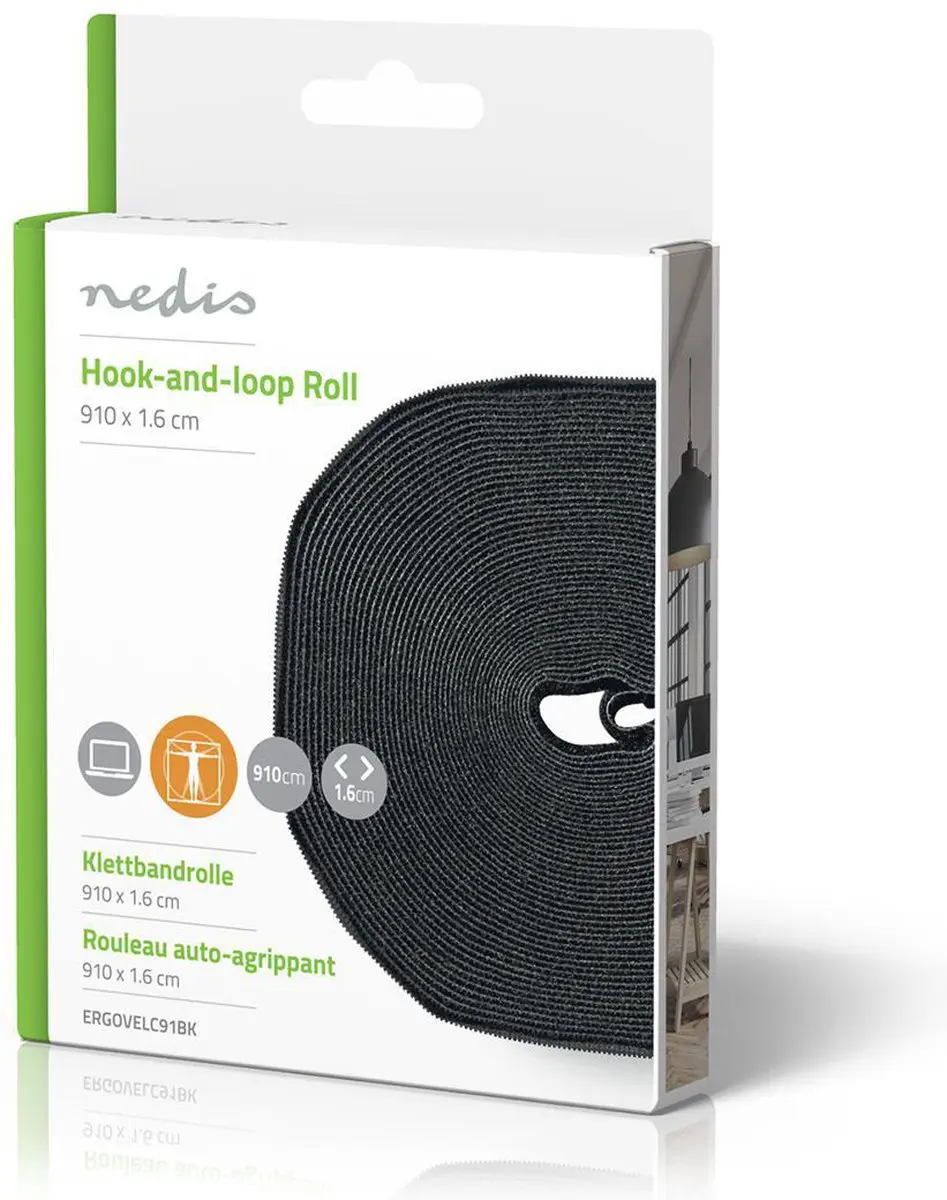 Nedis Klittenband op rol 910x16cm - Zwart - afbeelding 6 van 6