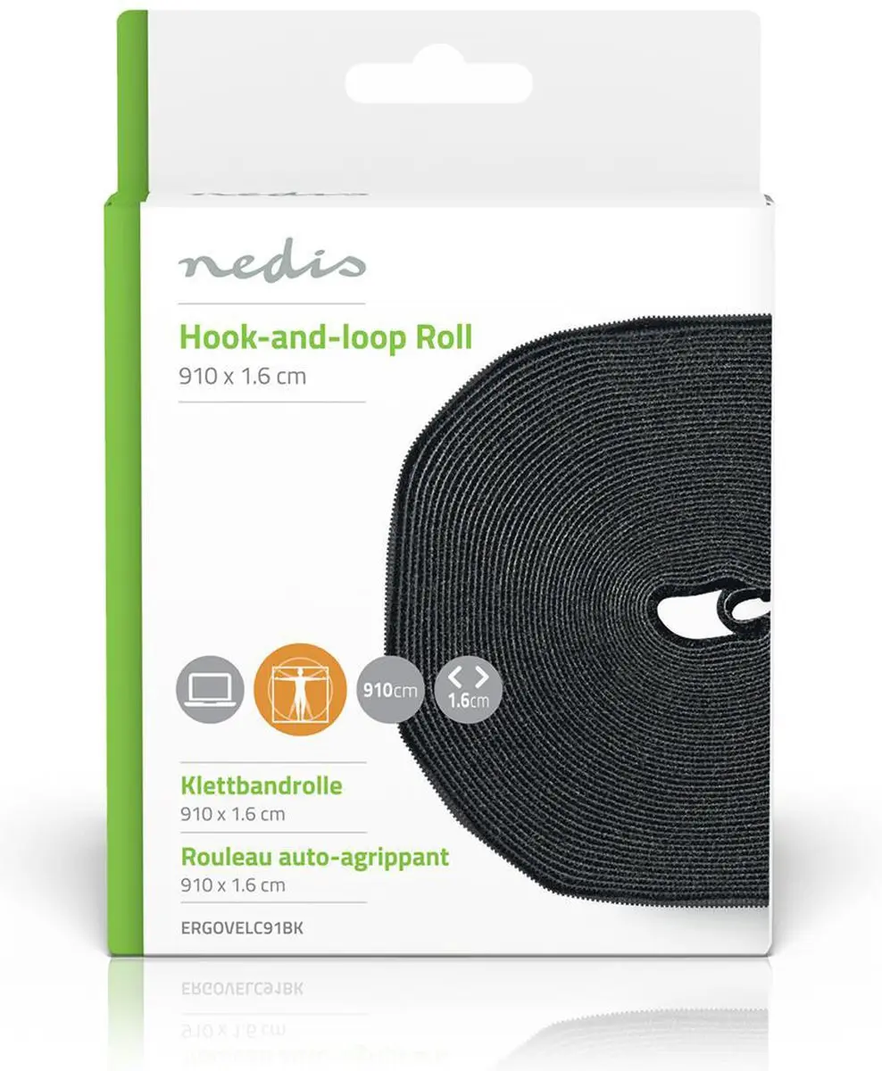 Nedis Klittenband op rol 910x16cm - Zwart