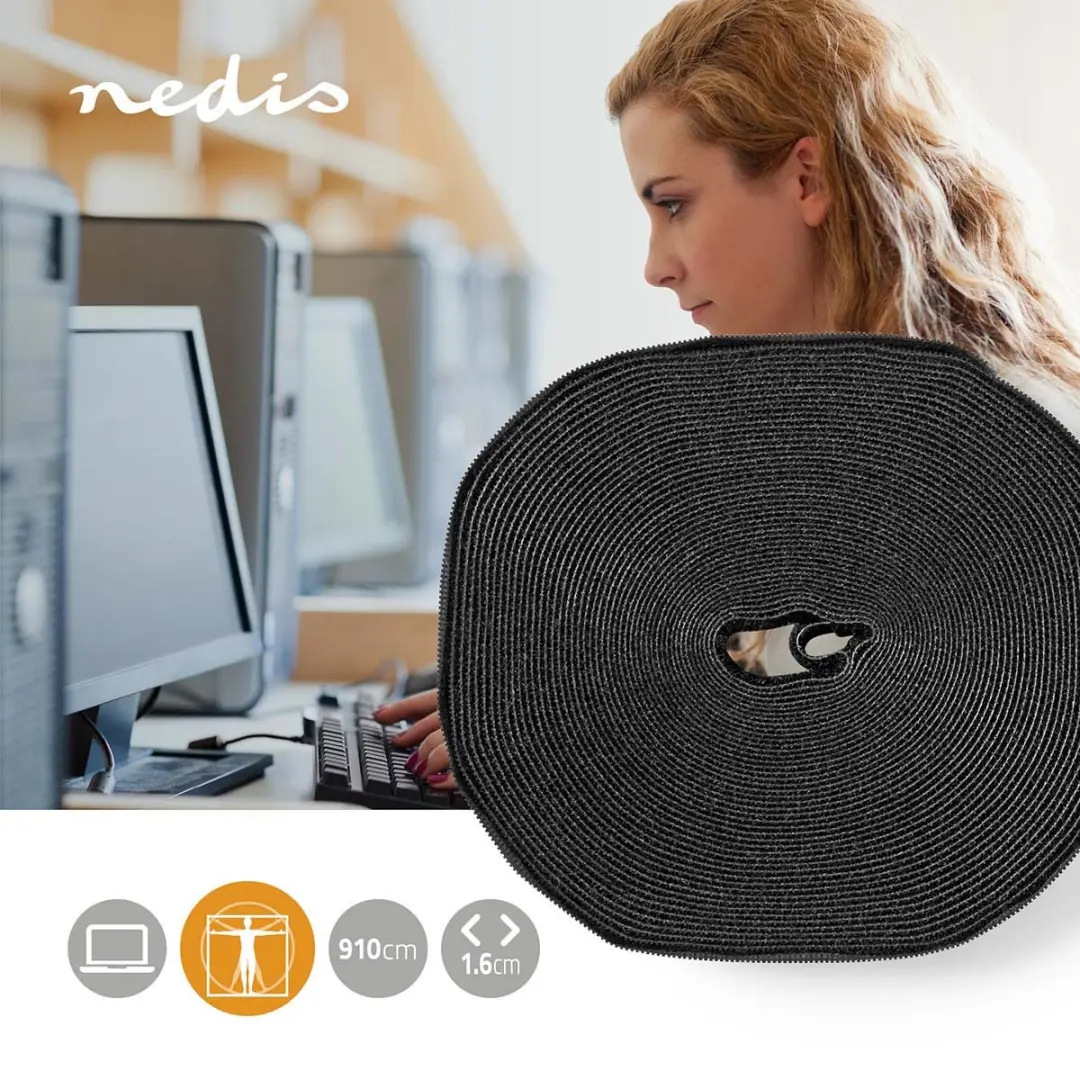 Nedis Klittenband op rol 910x16cm - Zwart