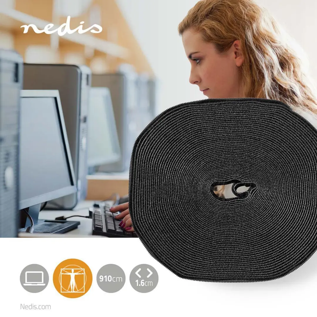 Nedis Klittenband op rol 910x16cm - Zwart