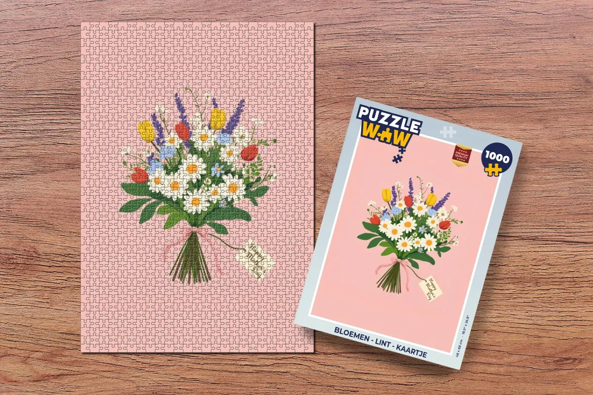PuzzleWow Bloemen Kaartje Legpuzzel 1000 Stuks - Roze