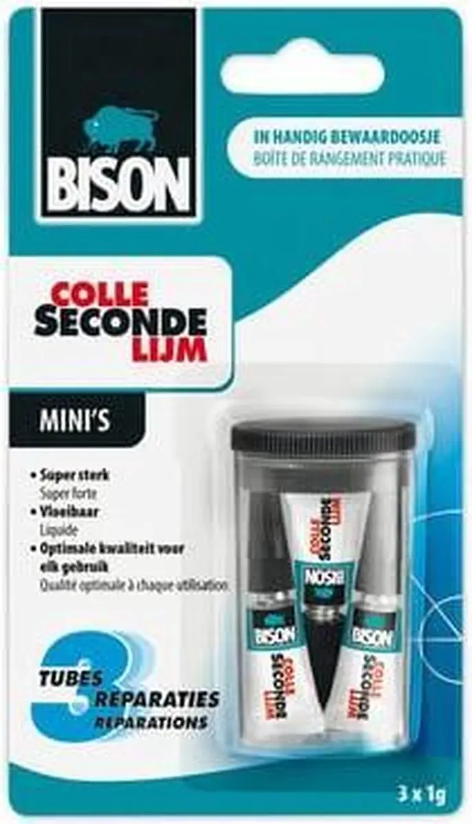 Bison Secondelijm Vloeibaar Mini 3x1g - Blauw - afbeelding 2 van 2