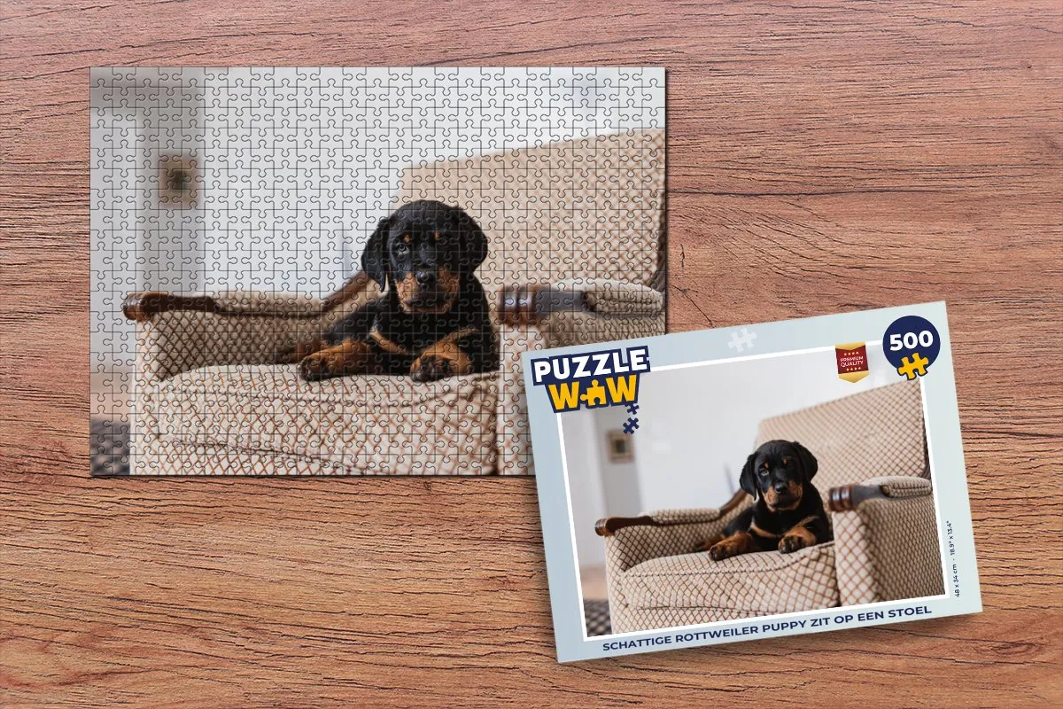 PuzzleWow 500 Stuks Legpuzzel Schattige Rottweiler - Multicolor