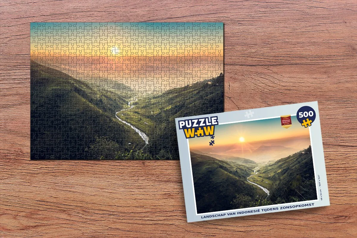 PuzzleWow Landschap Indonesië Zonsopgang Legpuzzel 500 Stuks - Multicolor