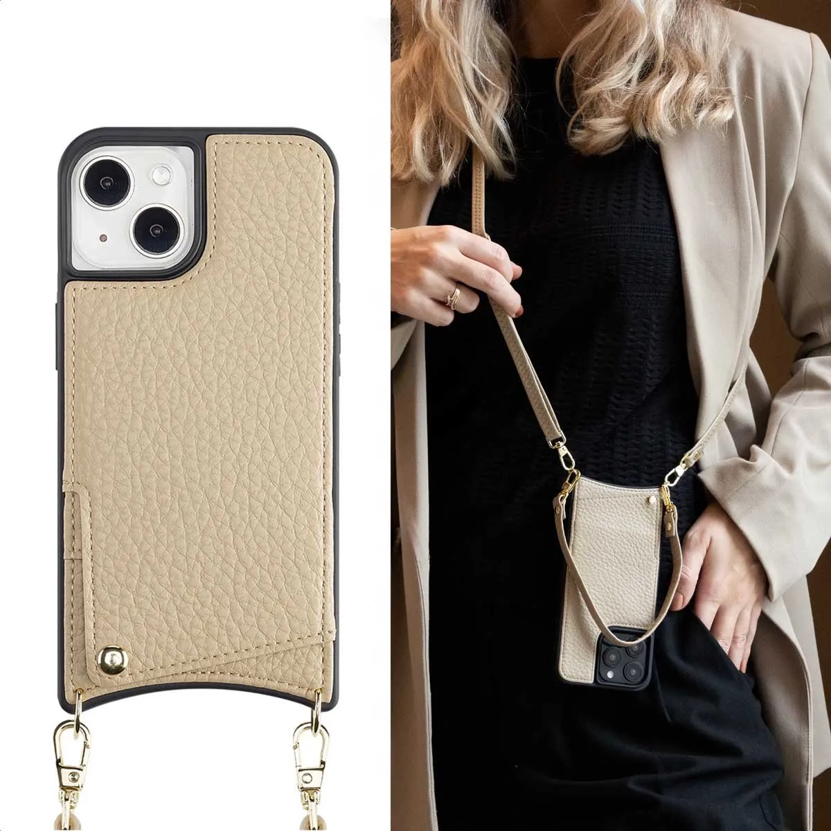 Selencia Hoesje iPhone 13/14 Beige - 2 Pasjes
