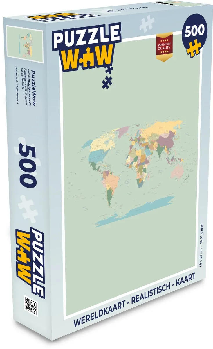 PuzzleWow Wereldkaart Legpuzzel 500 Stuks - Realistisch