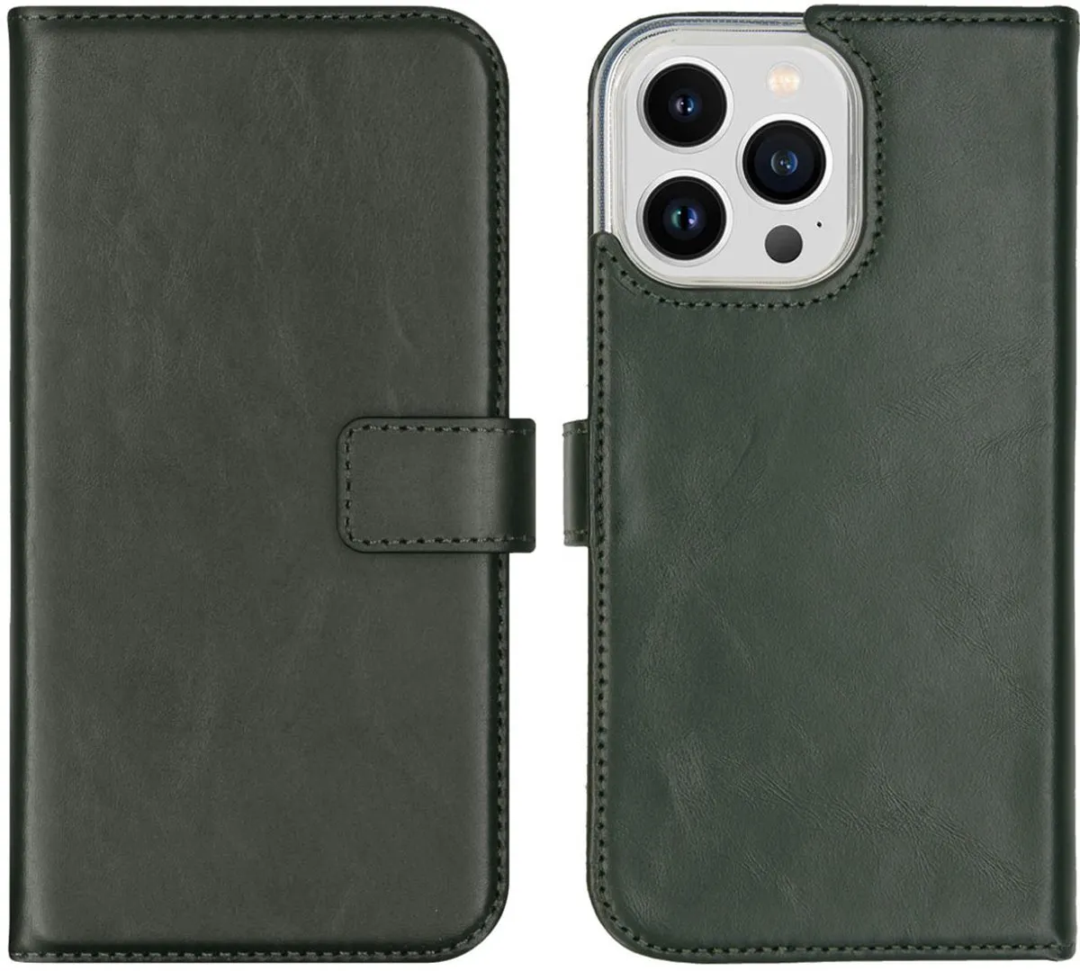 Selencia Hoesje iPhone 14 Pro Max - Groen Lederen Bookcase