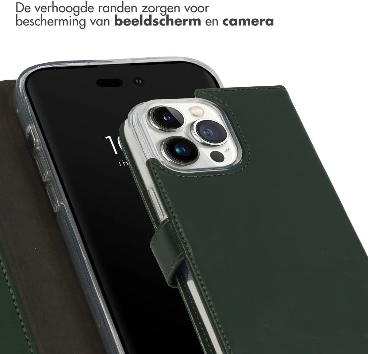 Selencia Hoesje iPhone 14 Pro Max - Groen Lederen Bookcase