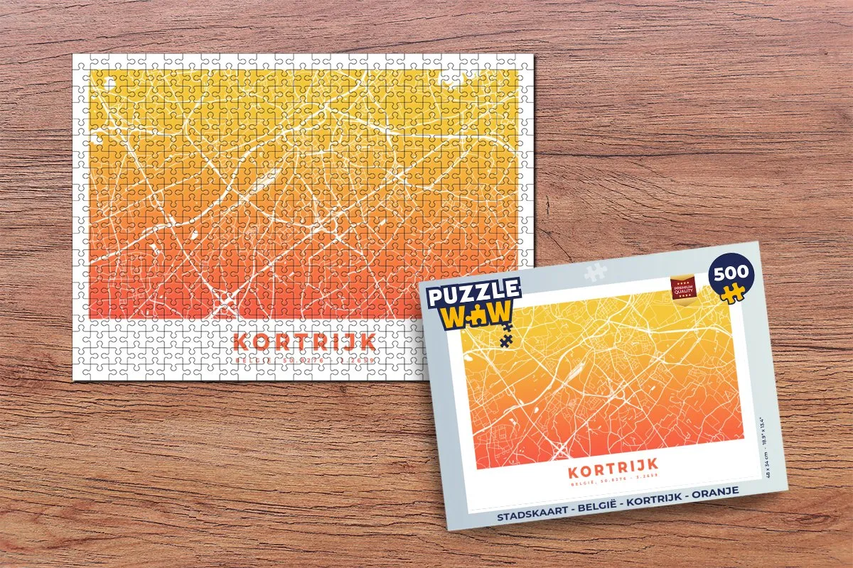PuzzleWow Stadskaart Kortrijk Legpuzzel 500 Stuks - Multicolor