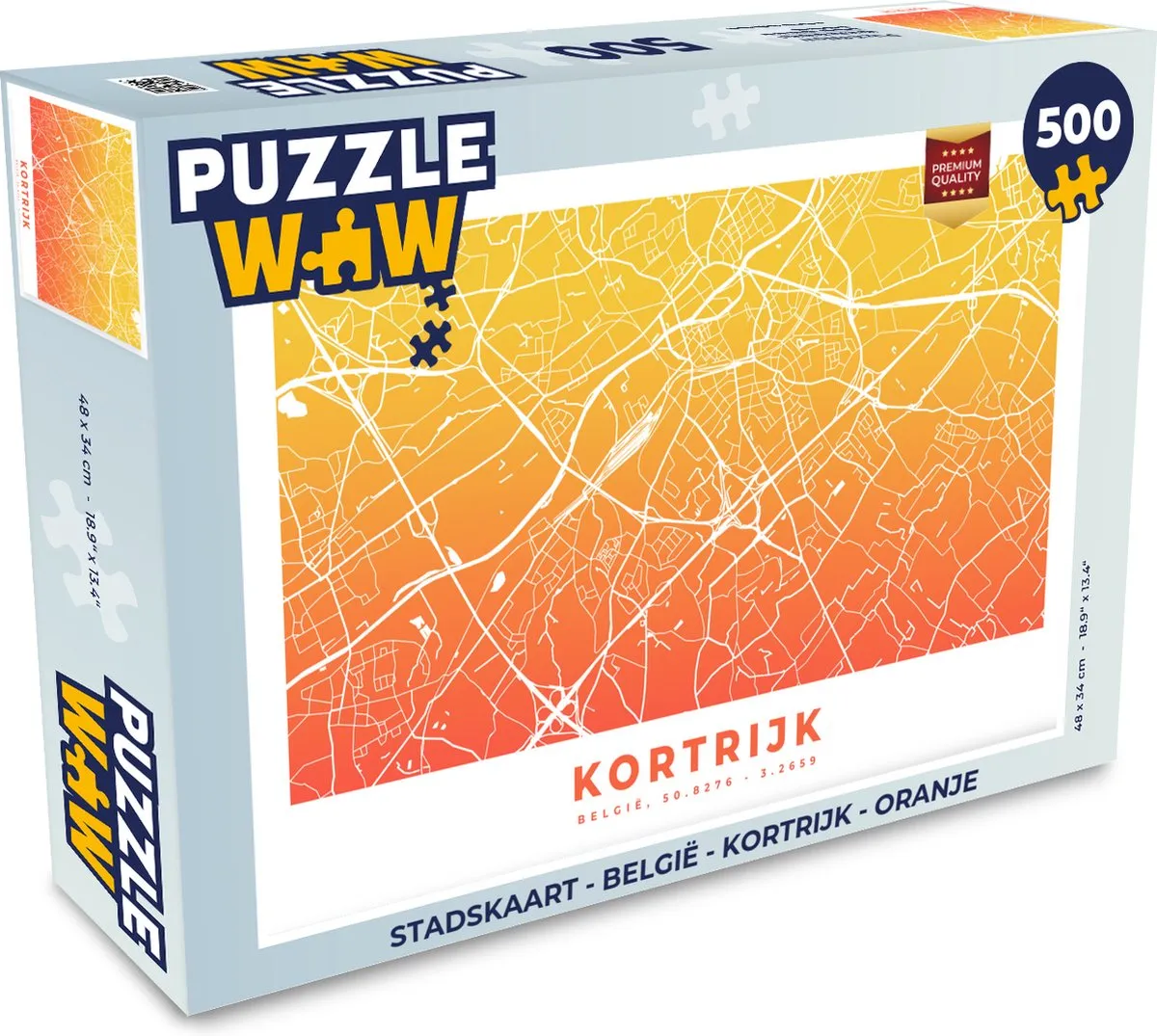 PuzzleWow Stadskaart Kortrijk Legpuzzel 500 Stuks