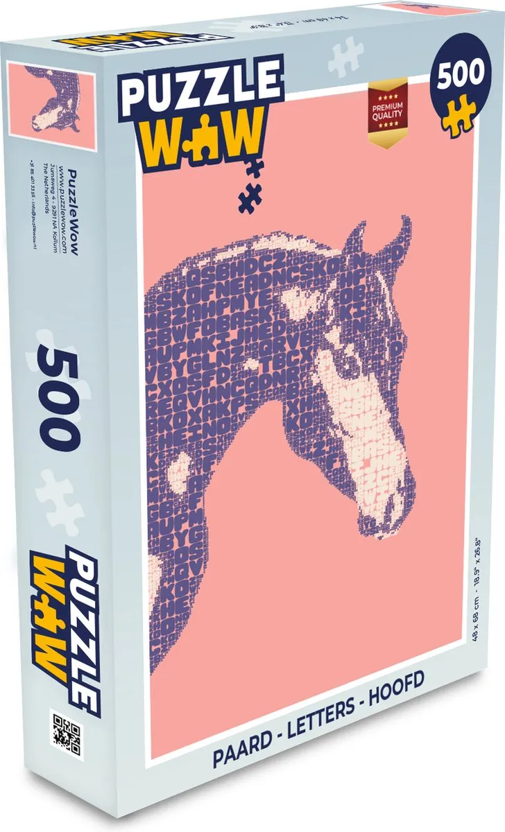 PuzzleWow Paard Letters Hoofd Legpuzzel 500 Stuks - Multicolor