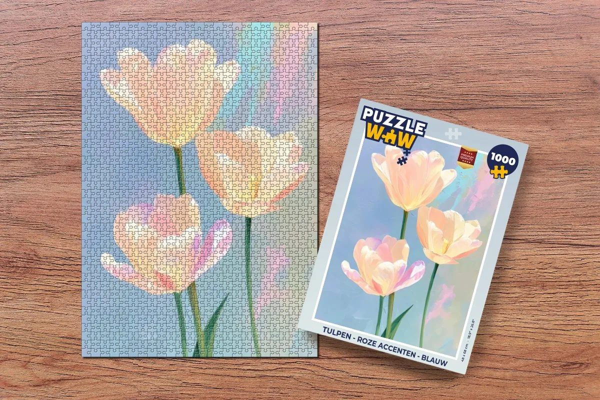 PuzzleWow Legpuzzel Tulpen 1000 Stuks - Roze/Blauw