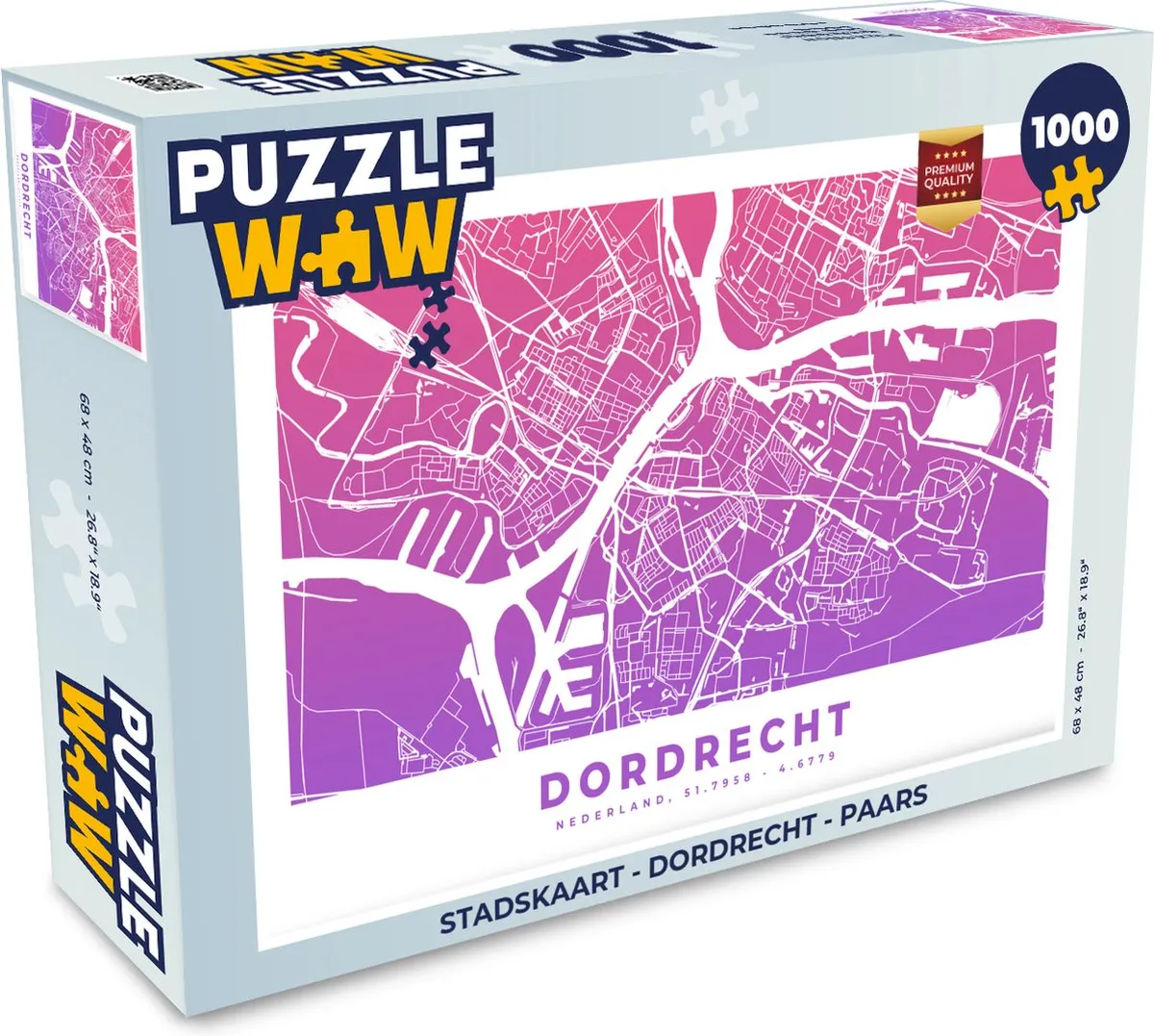 PuzzleWow Stadskaart Dordrecht Legpuzzel 1000 Stuks - Multicolor