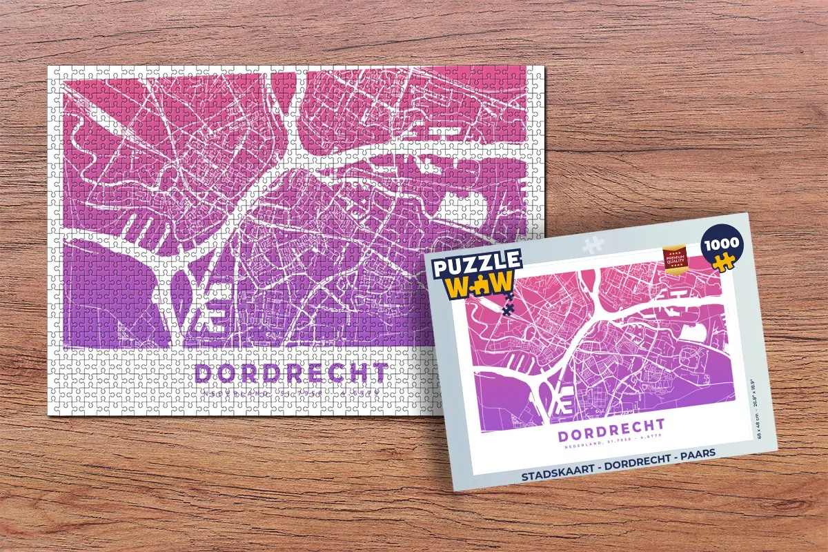PuzzleWow Stadskaart Dordrecht Legpuzzel 1000 Stuks - Multicolor