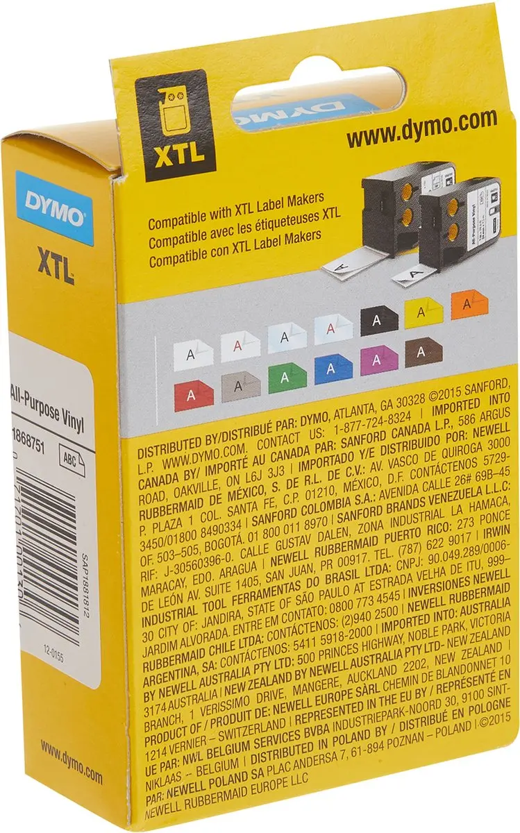 DYMO XTL 1868751 Labels - 12mm x 7m - Zwart op wit