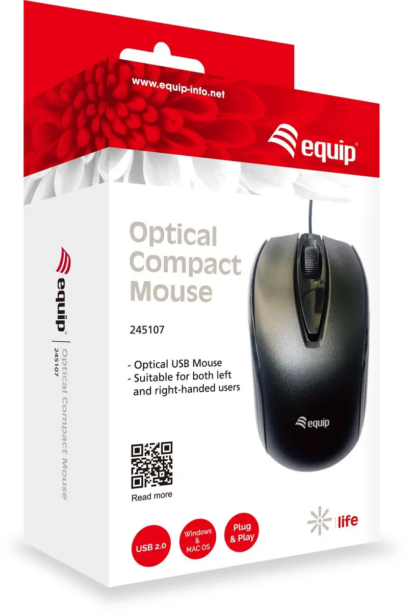 Equip 245107 Ambidextrous USB Muis - 1000 DPI - Zwart - afbeelding 2 van 5