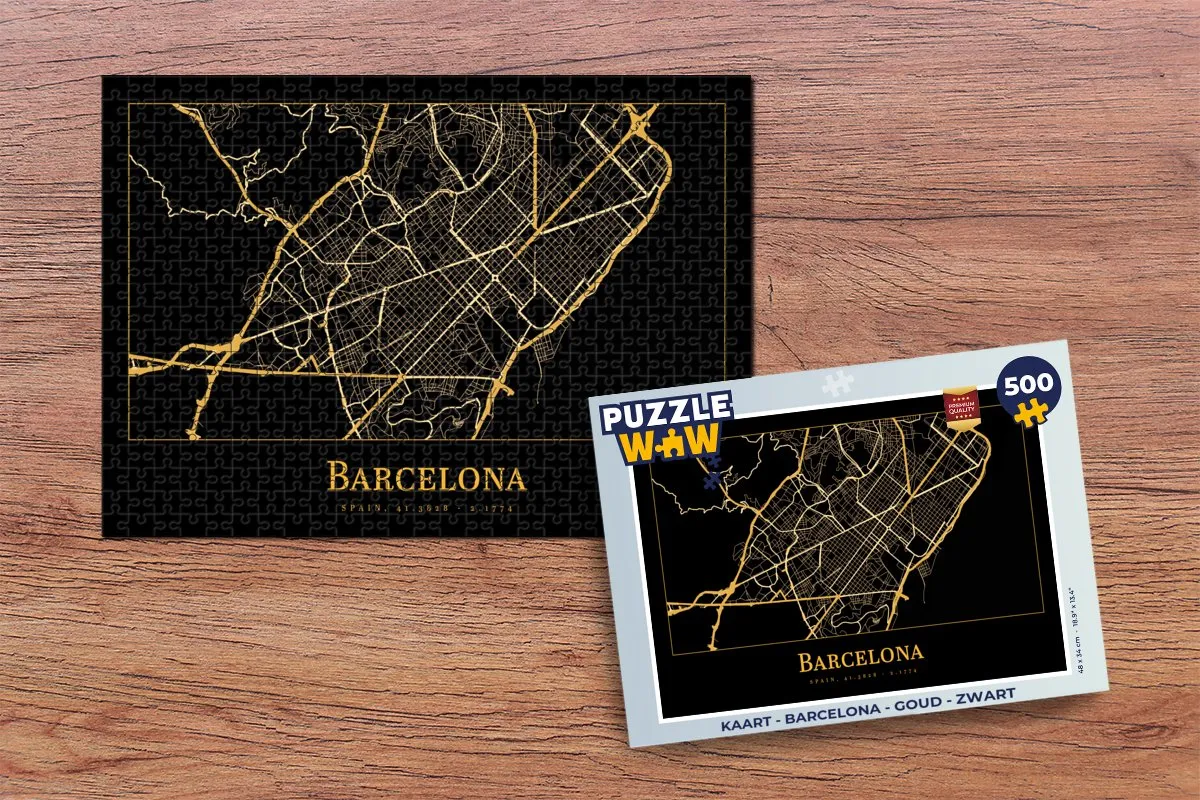 PuzzleWow Barcelona Legpuzzel 500 Stuks - Goud/Zwart