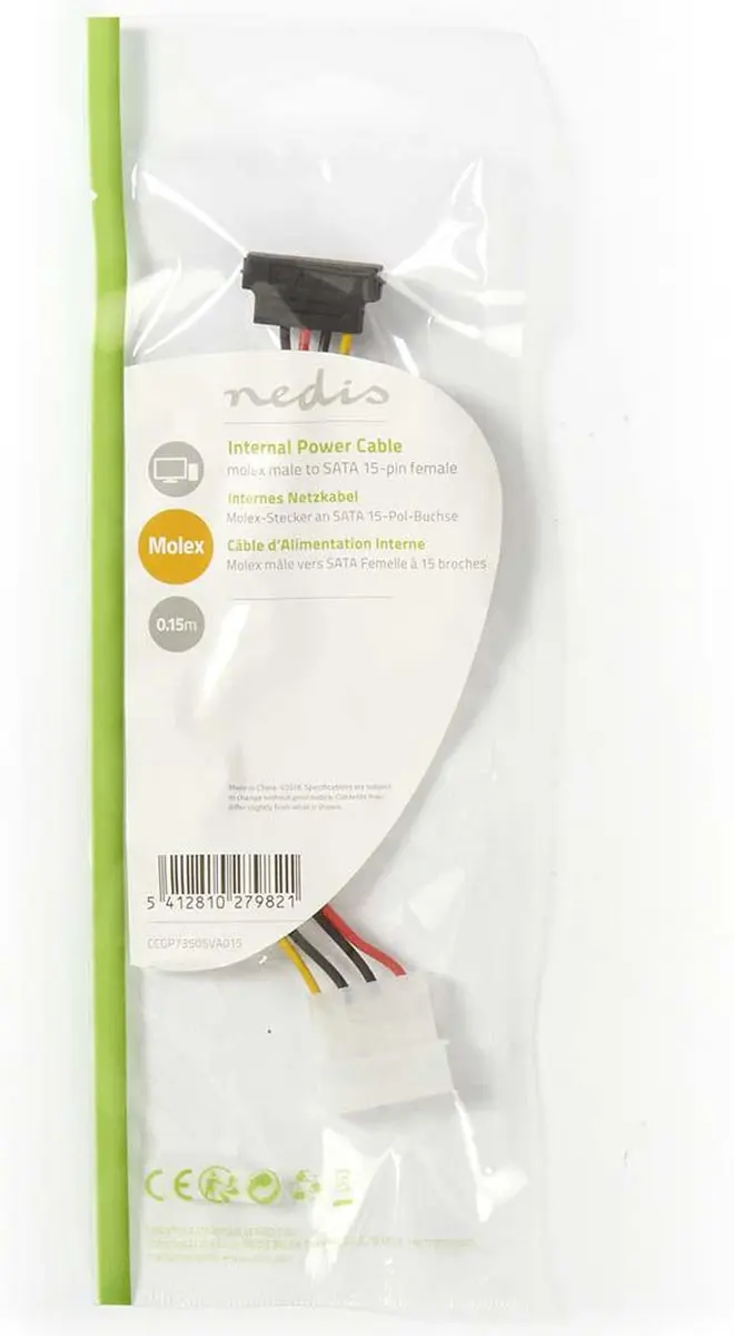 Nedis CCGP73505VA015 Voedingskabel Molex naar SATA - 15cm - Verguld - Multicolor