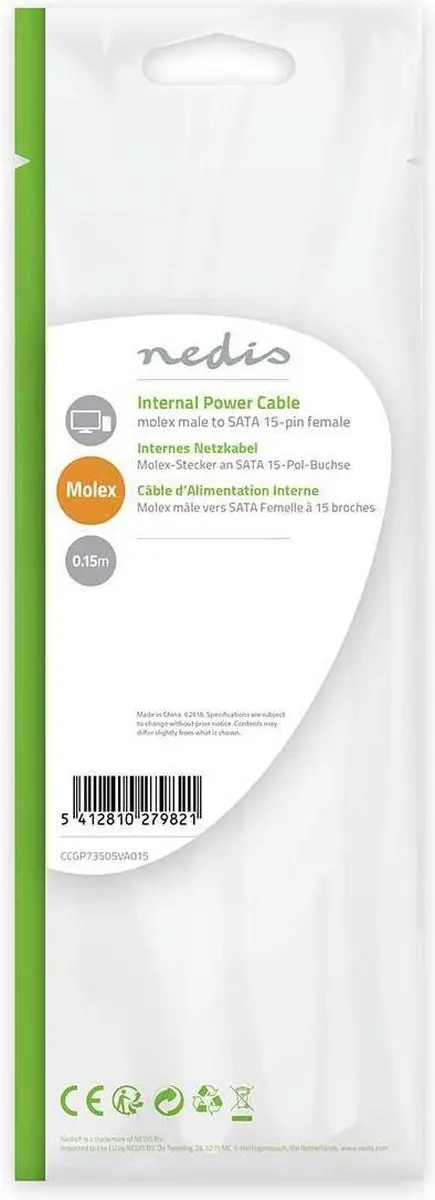 Nedis CCGP73505VA015 Voedingskabel Molex naar SATA - 15cm - Verguld - Multicolor