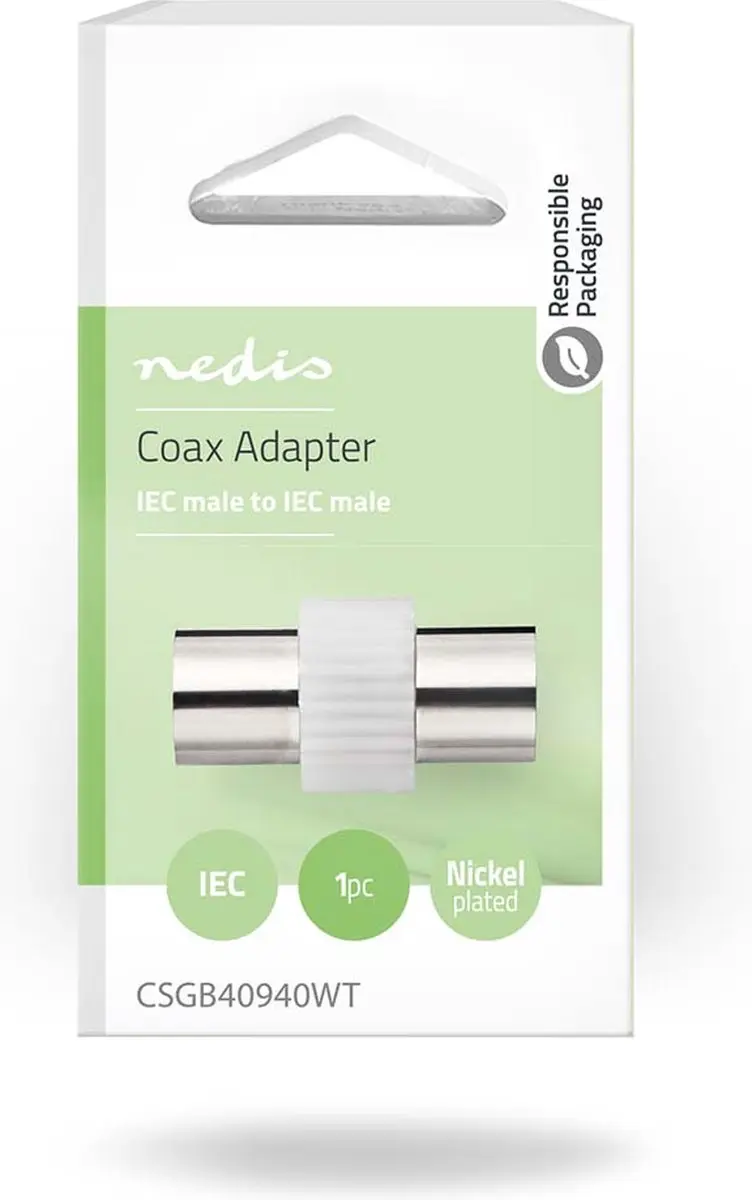 Nedis IEC Coax Adapter 75 Ohm - Recht - Wit
