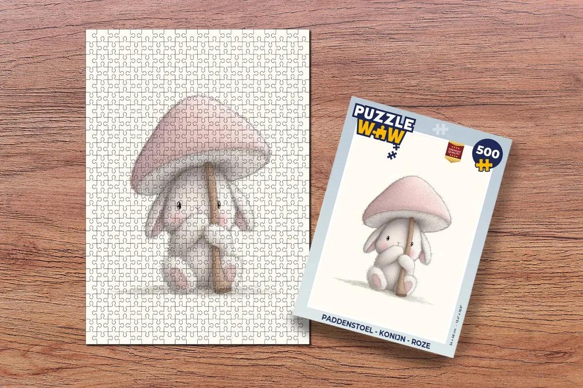 PuzzleWow Puzzel Paddenstoel - Konijn 500 Stuks - Roze