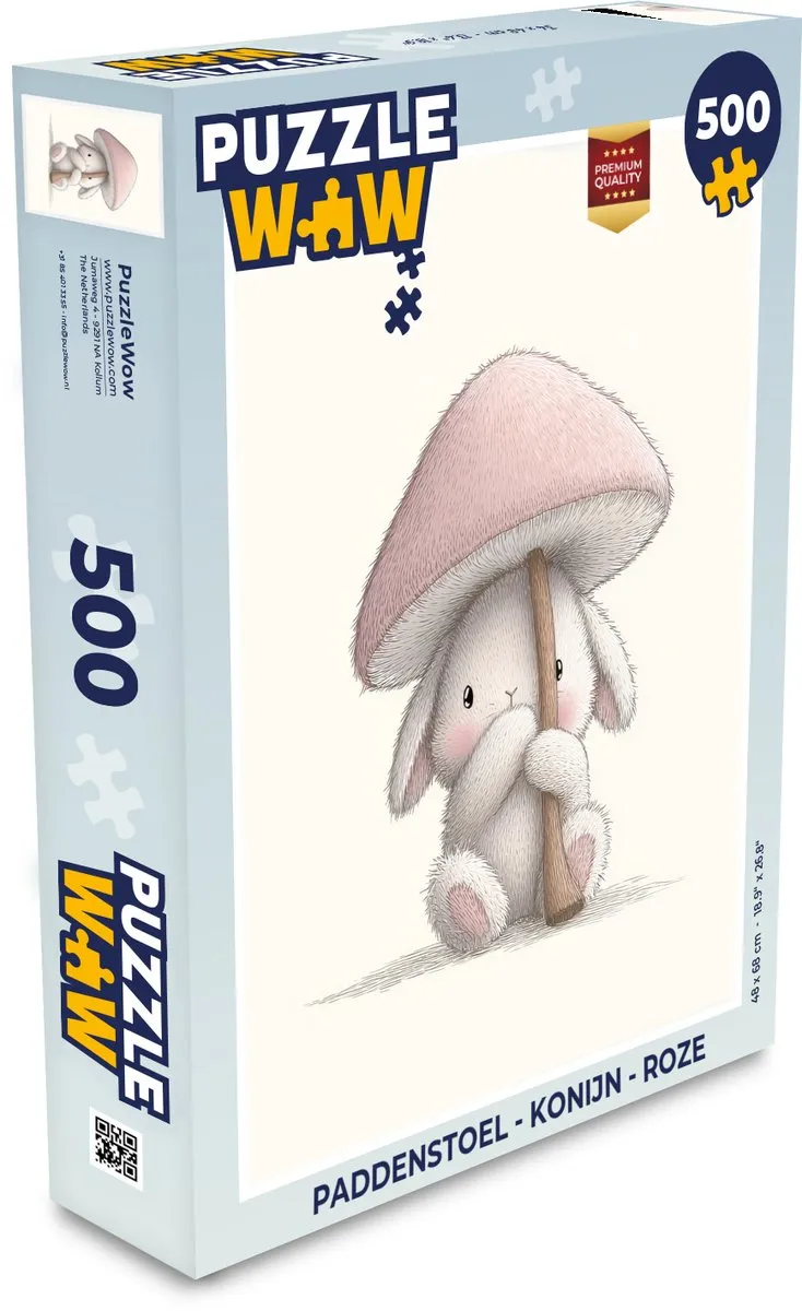 PuzzleWow Puzzel Paddenstoel - Konijn 500 Stuks - Roze